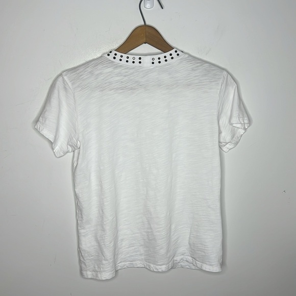 LNA Evereve Jett Cotton Slub Studded Embellishment Neckline Collar T Shirt - Picture 6 of 11